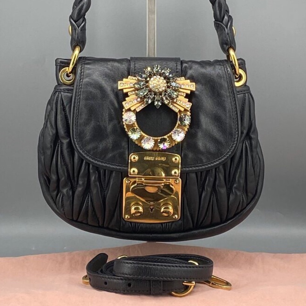 Miu Miu Black Matelassé Leather Shoulder Bag